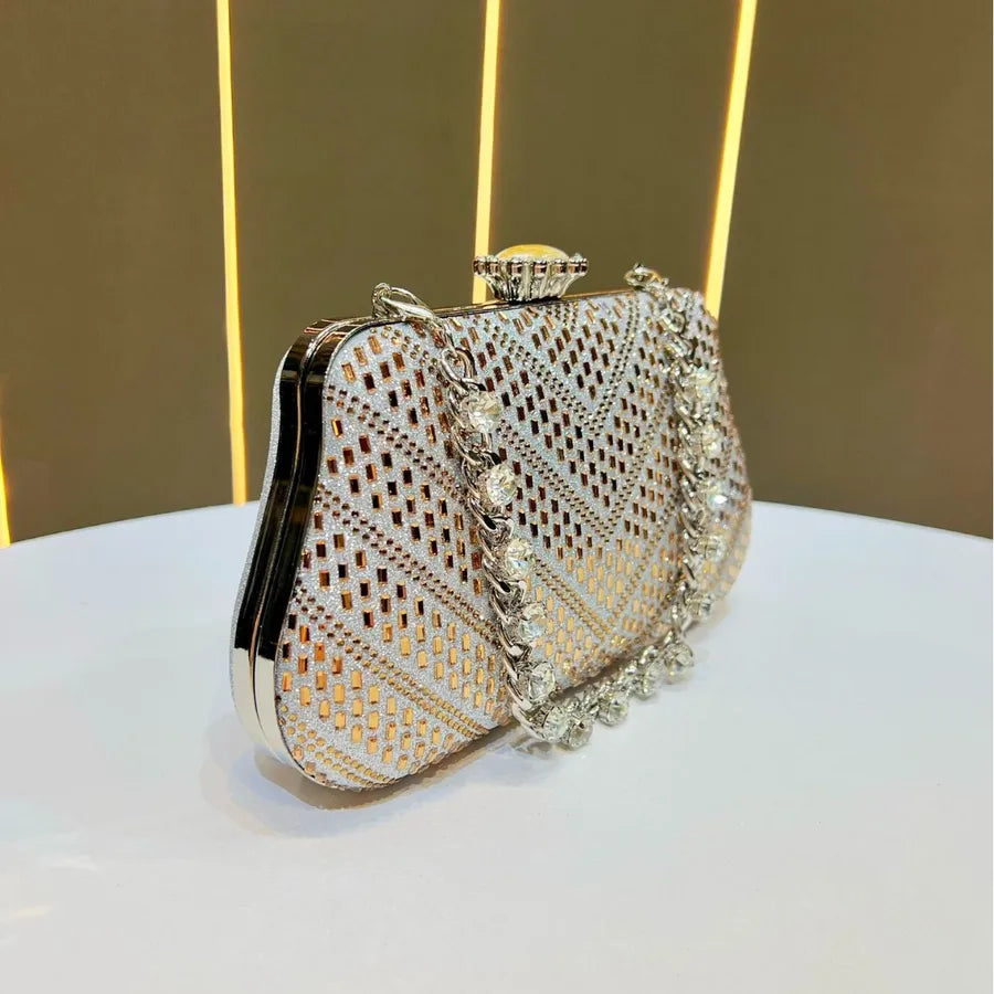 New Women's Party Evening Bag Luxury Diamond Embedded Handbag Single Shoulder Bag Handheld Bag Clutch Bag Polyester Pillow Shape