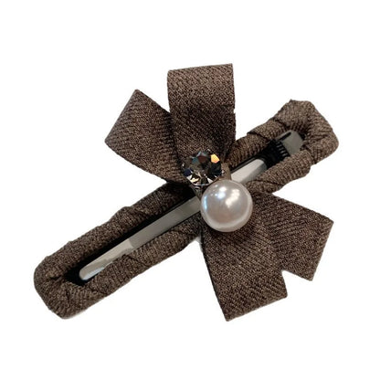 Pearl Butterfly Knot Fabric Duckbill Clip Women's Hair Accessories Sweet Side Hairpins Casual Style Mixed Material Hairgrips
