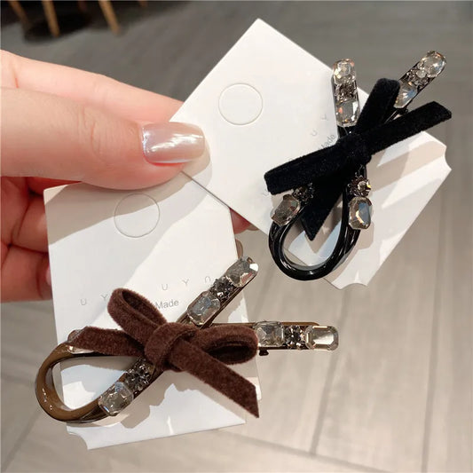 Butterfly Knot Brown Flocked Hair Clip Side Ponytail Holder Women's Duckbill Hair Accessories Casual Style Hair Decorations
