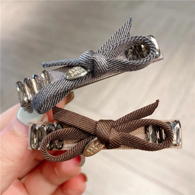 Elegant Retro Plaid Butterfly Knot Hair Clip Women's Diamond Rhinestone Side Bangs Hair Clamp Casual Style Hair Accessories