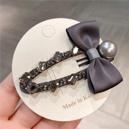 Elegant Sweet Fabric Butterfly Knot Hair Clip Crystal Embellished Side Ponytail Holder Luxury Style Women's Hair Accessories