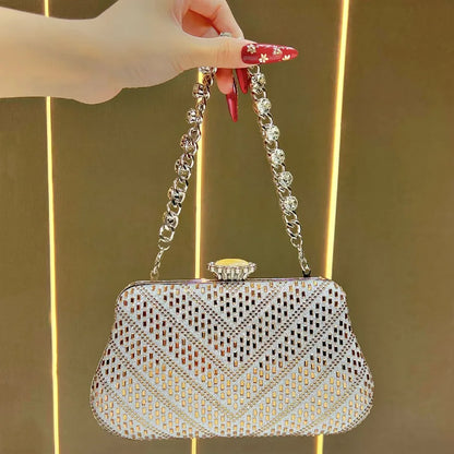 New Women's Party Evening Bag Luxury Diamond Embedded Handbag Single Shoulder Bag Handheld Bag Clutch Bag Polyester Pillow Shape