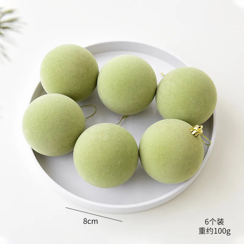 Flocking Christmas Ball Decorations 6/8cm Christmas Tree Ornaments Christmas Day Decorations Simple Style Plastic Material