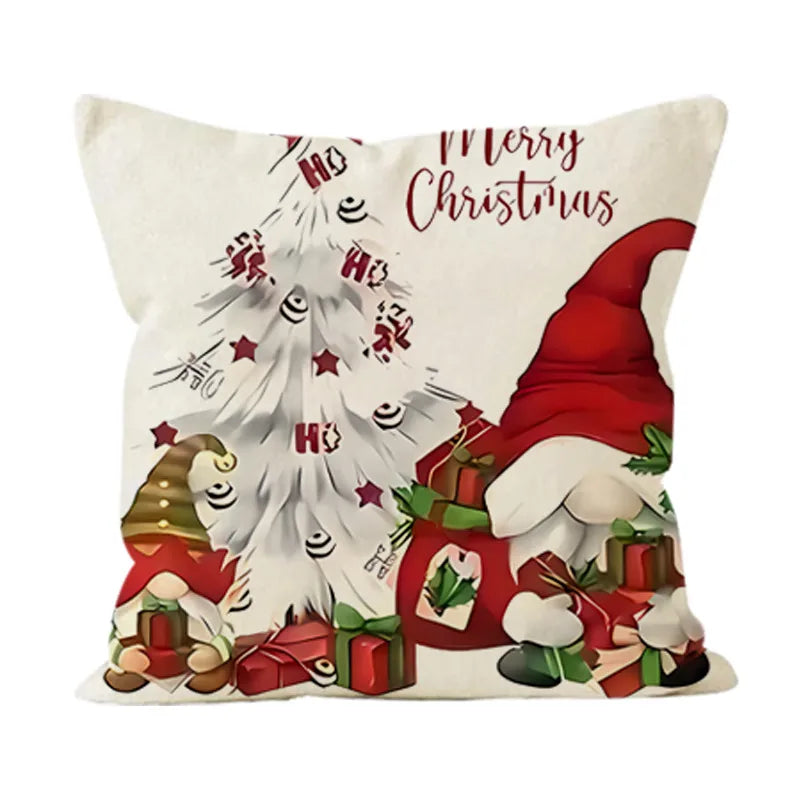 Christmas Dwarf Linen Pillowcase New Christmas Tree Letter Print Bedroom Bedside Cushion Cover Festive Snowflake Pattern