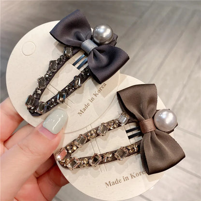 Elegant Sweet Fabric Butterfly Knot Hair Clip Crystal Embellished Side Ponytail Holder Luxury Style Women's Hair Accessories