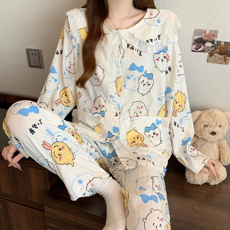 Cloud Cotton Long Sleeve Sleepwear Women's Spring Autumn Style Cute Doll Collar Home Clothes Breathable Casual Sleepwear
