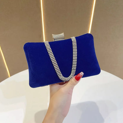 Velvet Evening Bag Handbag Small Fragrance Style Fashion Single Shoulder Women's Bag For Banquet Party Diamond Embellished