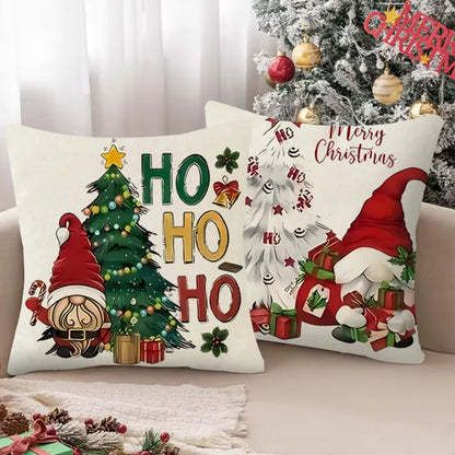 Christmas Dwarf Linen Pillowcase New Christmas Tree Letter Print Bedroom Bedside Cushion Cover Festive Snowflake Pattern