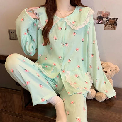 Cloud Cotton Long Sleeve Sleepwear Women's Spring Autumn Style Cute Doll Collar Home Clothes Breathable Casual Sleepwear