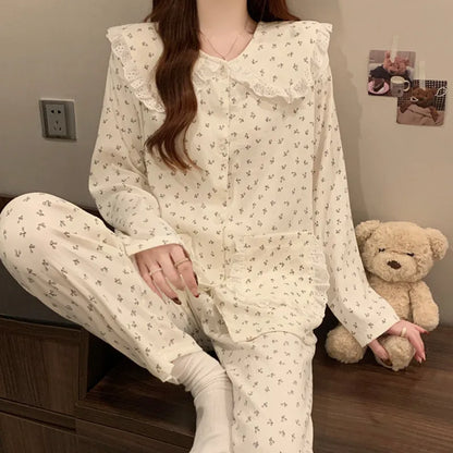 Cloud Cotton Long Sleeve Sleepwear Women's Spring Autumn Style Cute Doll Collar Home Clothes Breathable Casual Sleepwear