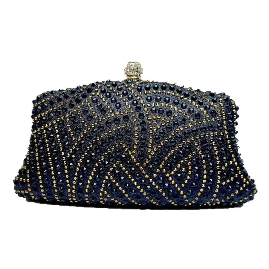 Elegant Shiny Rhinestone Evening Bag Women's Clutch Handbag Fashionable Matched Dress Bag Square Polyester Box Shape Chain