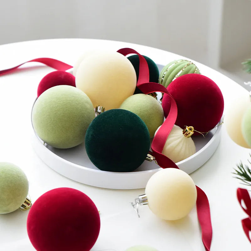 Flocking Christmas Ball Decorations 6/8cm Christmas Tree Ornaments Christmas Day Decorations Simple Style Plastic Material