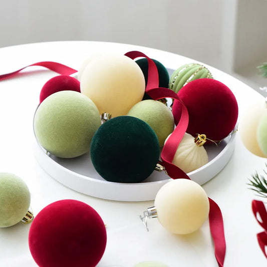 Flocking Christmas Ball Decorations 6/8cm Christmas Tree Ornaments Christmas Day Decorations Simple Style Plastic Material
