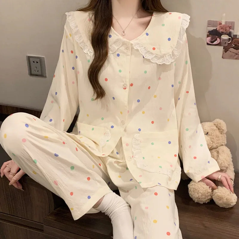 Cloud Cotton Long Sleeve Sleepwear Women's Spring Autumn Style Cute Doll Collar Home Clothes Breathable Casual Sleepwear