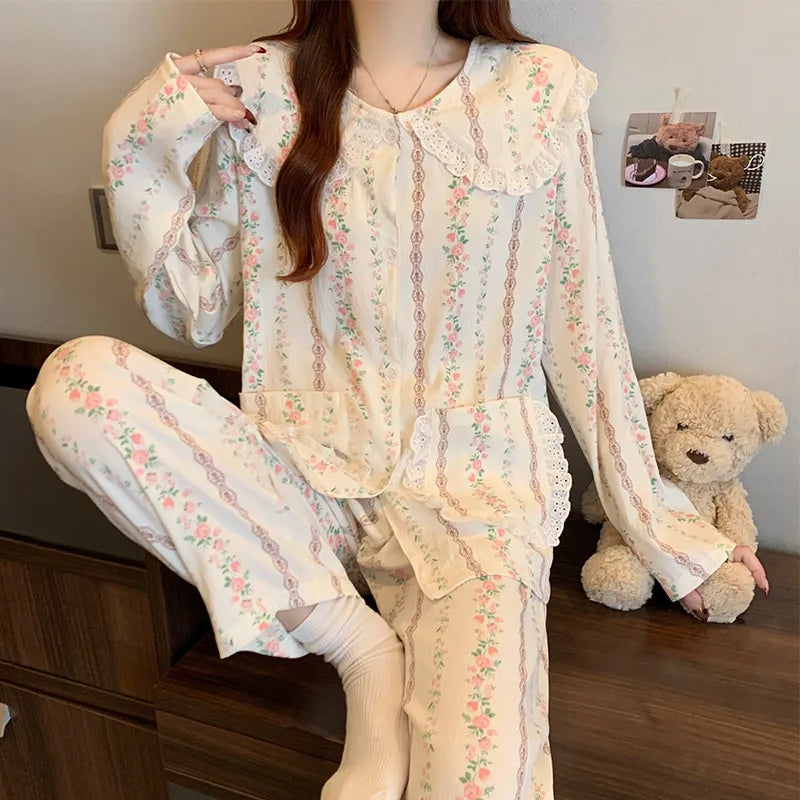 Cloud Cotton Long Sleeve Sleepwear Women's Spring Autumn Style Cute Doll Collar Home Clothes Breathable Casual Sleepwear