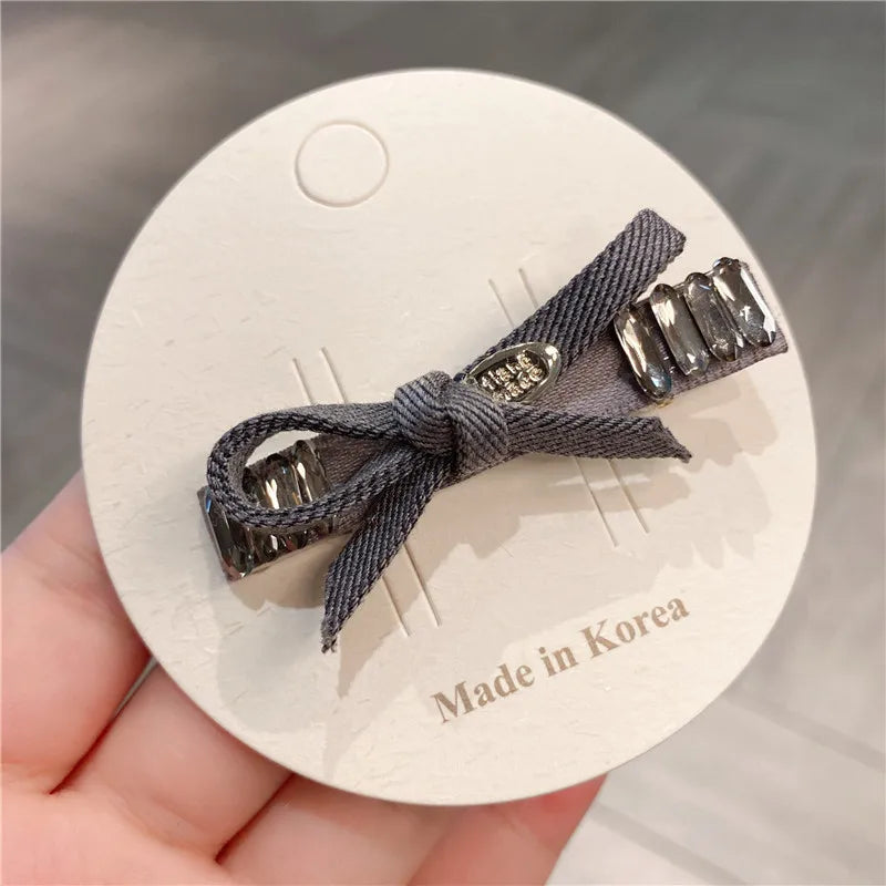 Elegant Retro Plaid Butterfly Knot Hair Clip Women's Diamond Rhinestone Side Bangs Hair Clamp Casual Style Hair Accessories