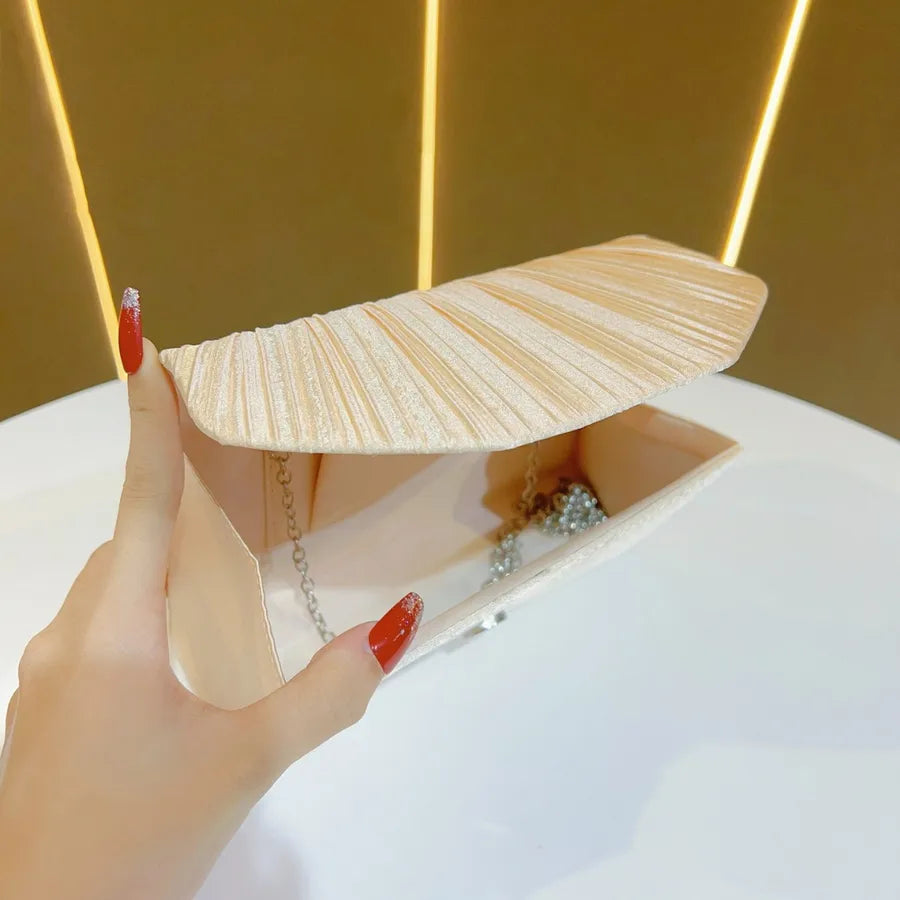 New Fashionable Evening Clutch Bag For Women Wedding Dinner Shoulder Bag Polyester Square Bag With Pleated Design