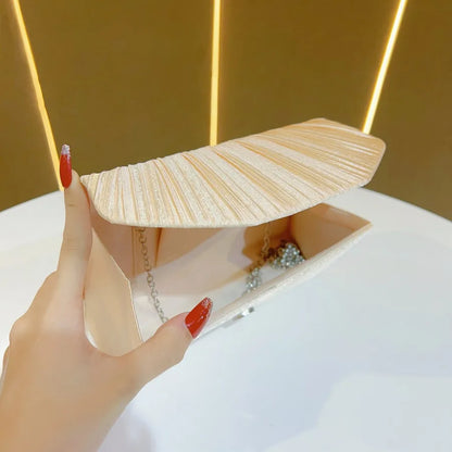 New Fashionable Evening Clutch Bag For Women Wedding Dinner Shoulder Bag Polyester Square Bag With Pleated Design