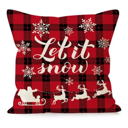 New Christmas Plaid Linen Pillowcase Snowflake Letter Print Home Sofa Cushion Cover Festive Letter Pattern Christmas Decor