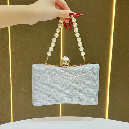 Elegant Evening Clutch Bag Fashionable Chain Handbag Wedding Maid Of Honor Dress Bag Square Polyester Beaded Shiny Sequins