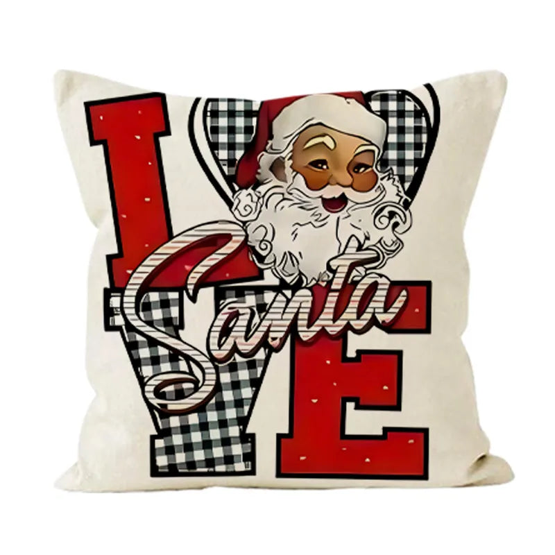 Christmas Dwarf Linen Pillowcase New Christmas Tree Letter Print Bedroom Bedside Cushion Cover Festive Snowflake Pattern