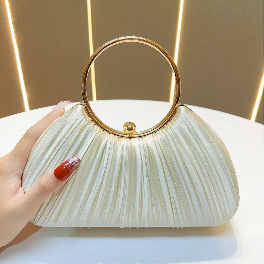 New Women's Handbag Pleated Evening Bag Party Dress Ball Gown Ring KTV Princess Socialite Bag Shell Shape Polyester Material