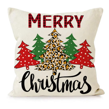 New Christmas Plaid Linen Pillowcase Snowflake Letter Print Home Sofa Cushion Cover Festive Letter Pattern Christmas Decor