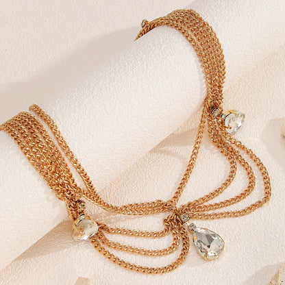 Fashionable Gold Wave Chain Headband Women's Street Style Waterdrop Tassel Hairband Personality Accessory Hairband