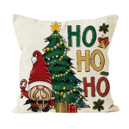 Christmas Dwarf Linen Pillowcase New Christmas Tree Letter Print Bedroom Bedside Cushion Cover Festive Snowflake Pattern