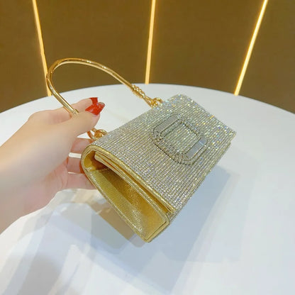 Fashionable Luxury Clutch Bag Diamond Embellished Evening Bag Wedding Reception Lady's Handbag Square Polyester Shoulder Bag