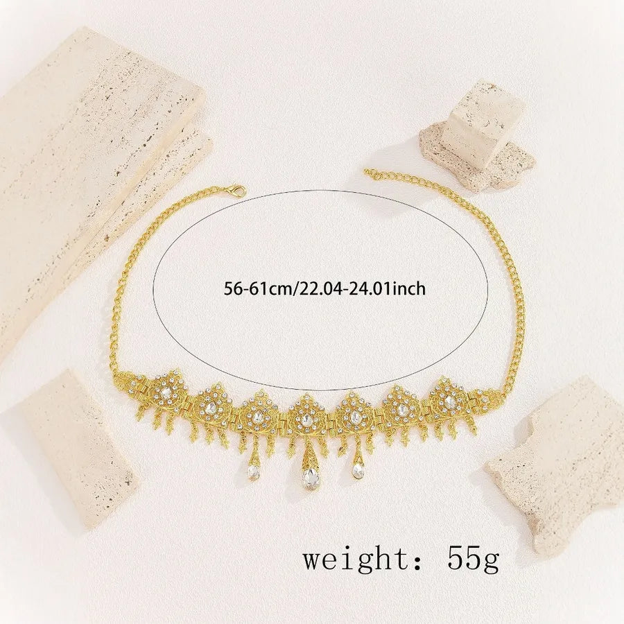 Gold Plated Crystal Embedded Waterdrop Shaped Hairband Arabic Wedding Headwear Women's Original Design Crown Hair Accessory