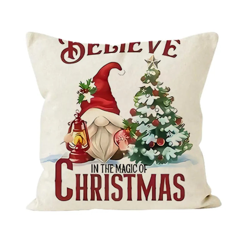 Christmas Dwarf Linen Pillowcase New Christmas Tree Letter Print Bedroom Bedside Cushion Cover Festive Snowflake Pattern