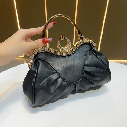 New Retro Folded Handbag Large Capacity Single Shoulder Bag Evening Bag Simple Ladies Crossbody Bag Dumpling Shape Pu Bag