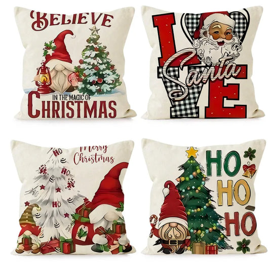 Christmas Dwarf Linen Pillowcase New Christmas Tree Letter Print Bedroom Bedside Cushion Cover Festive Snowflake Pattern