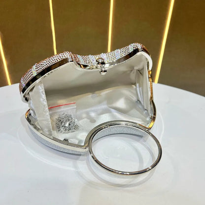 Elegant Diamond Embedded Crossbody Shoulder Bag New Fashion High Value Women's Handbag Shell Shape Polyester Evening Bag