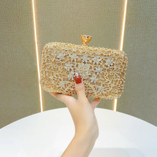 New Diamond Embedded Evening Handbag For Women Square Fashion Polyester Ball Gown Diamond Clutch Bag Ladies Party Purse