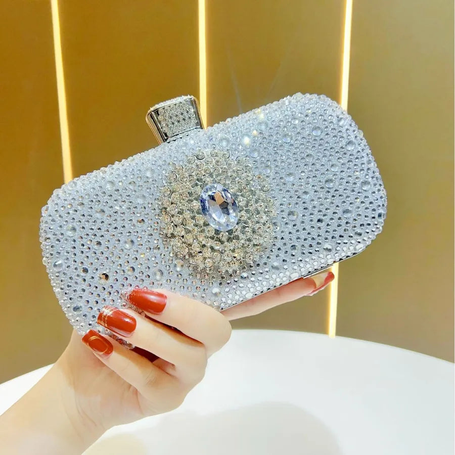 Elegant Diamond Embedded Evening Bag For Women Luxury Clutch Chain Handbag Square Polyester Full Of Sparkle Small Handbag