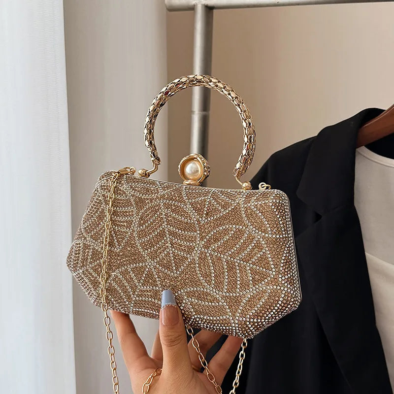Fashionable Diamond Embedded Retro Evening Bag Women's Crossbody Chain Box Bag Special Shape Material Box Style Single Shoulder Strap