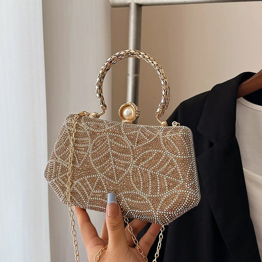 Fashionable Diamond Embedded Retro Evening Bag Women's Crossbody Chain Box Bag Special Shape Material Box Style Single Shoulder Strap