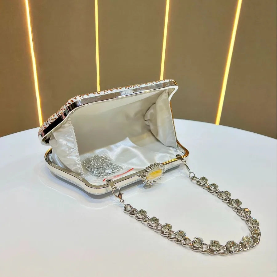 New Women's Party Evening Bag Luxury Diamond Embedded Handbag Single Shoulder Bag Handheld Bag Clutch Bag Polyester Pillow Shape