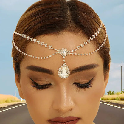 Fashionable Wedding Hair Accessories Rhinestone Hair Chain Diamond forehead Bracelet Bride Alloy Geometric Pattern Headwear