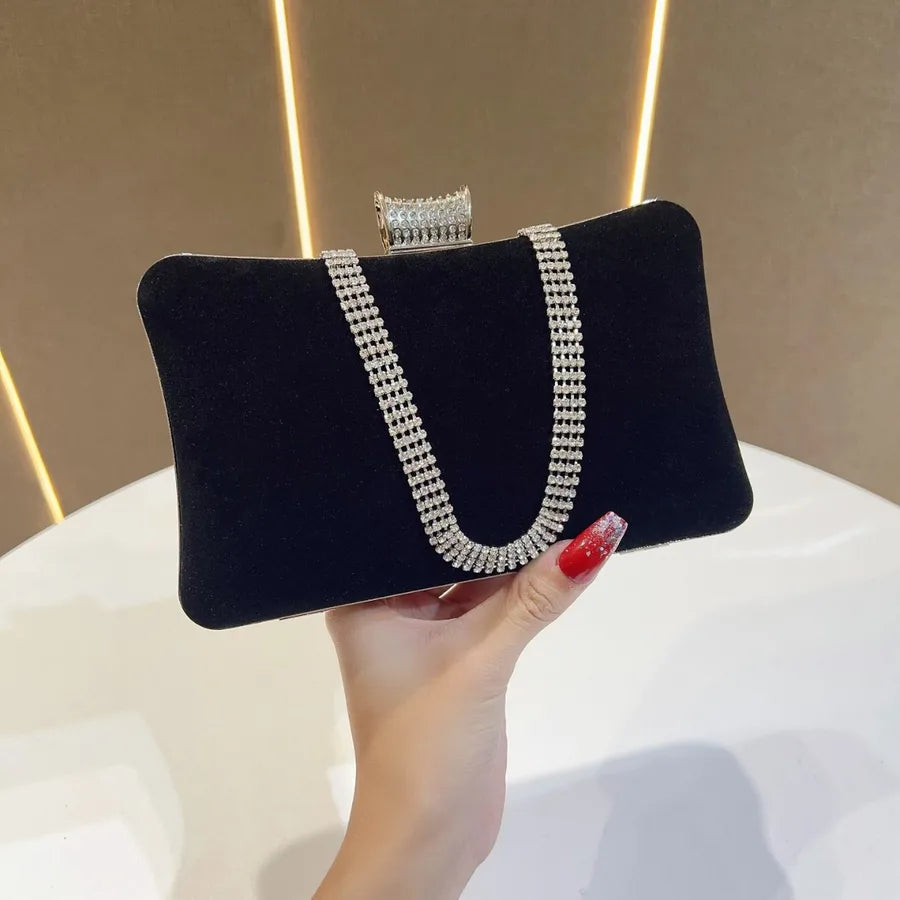 Velvet Evening Bag Handbag Small Fragrance Style Fashion Single Shoulder Women's Bag For Banquet Party Diamond Embellished