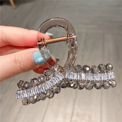 Elegant Vintage Heavy Work Crystal Full Drill Hair Clip Medium Shark Clamp Secure Updo Hair Accessories Trendy Sweet Headwear