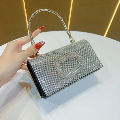 Fashionable Luxury Clutch Bag Diamond Embellished Evening Bag Wedding Reception Lady's Handbag Square Polyester Shoulder Bag