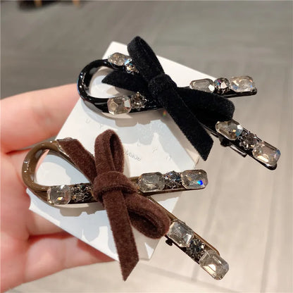 Butterfly Knot Brown Flocked Hair Clip Side Ponytail Holder Women's Duckbill Hair Accessories Casual Style Hair Decorations