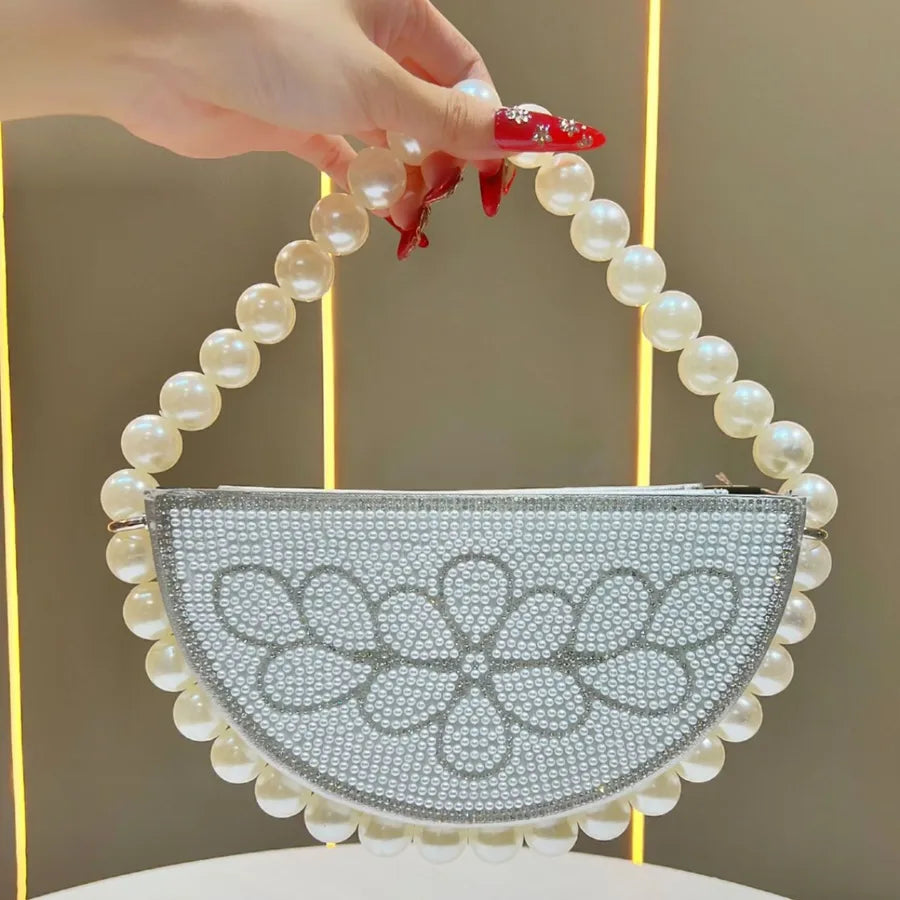 Elegant Evening Bag Women's Handbag Beaded Crystal Clutch French Style Dress Handheld Crossbody Ball Gown Satchel Oval Shape