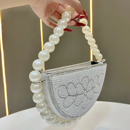 Elegant Evening Bag Women's Handbag Beaded Crystal Clutch French Style Dress Handheld Crossbody Ball Gown Satchel Oval Shape