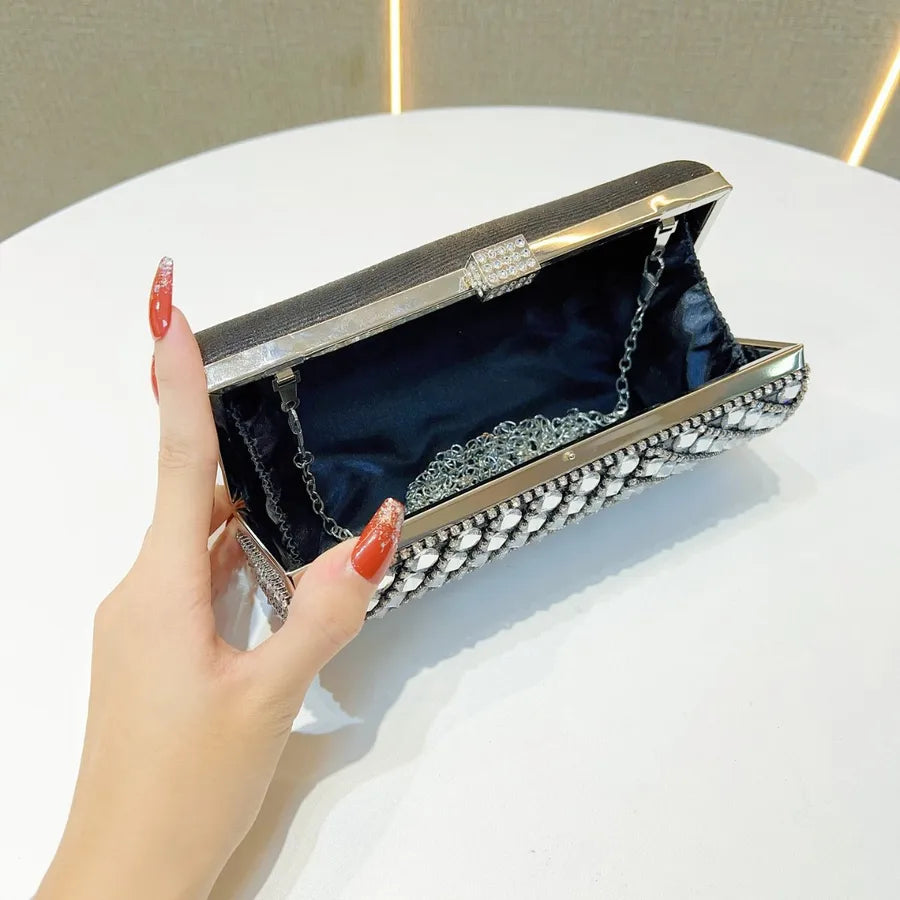 Elegant Evening Clutch Bag Women's High-End Rhinestone Decorated Dress Bag Full Diamond Bag French Bread Bag Banquet Bag