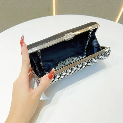 Elegant Evening Clutch Bag Women's High-End Rhinestone Decorated Dress Bag Full Diamond Bag French Bread Bag Banquet Bag