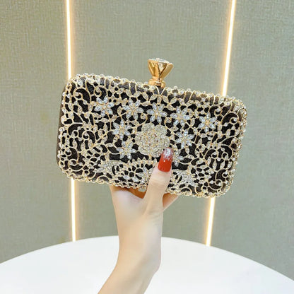 New Diamond Embedded Evening Handbag For Women Square Fashion Polyester Ball Gown Diamond Clutch Bag Ladies Party Purse